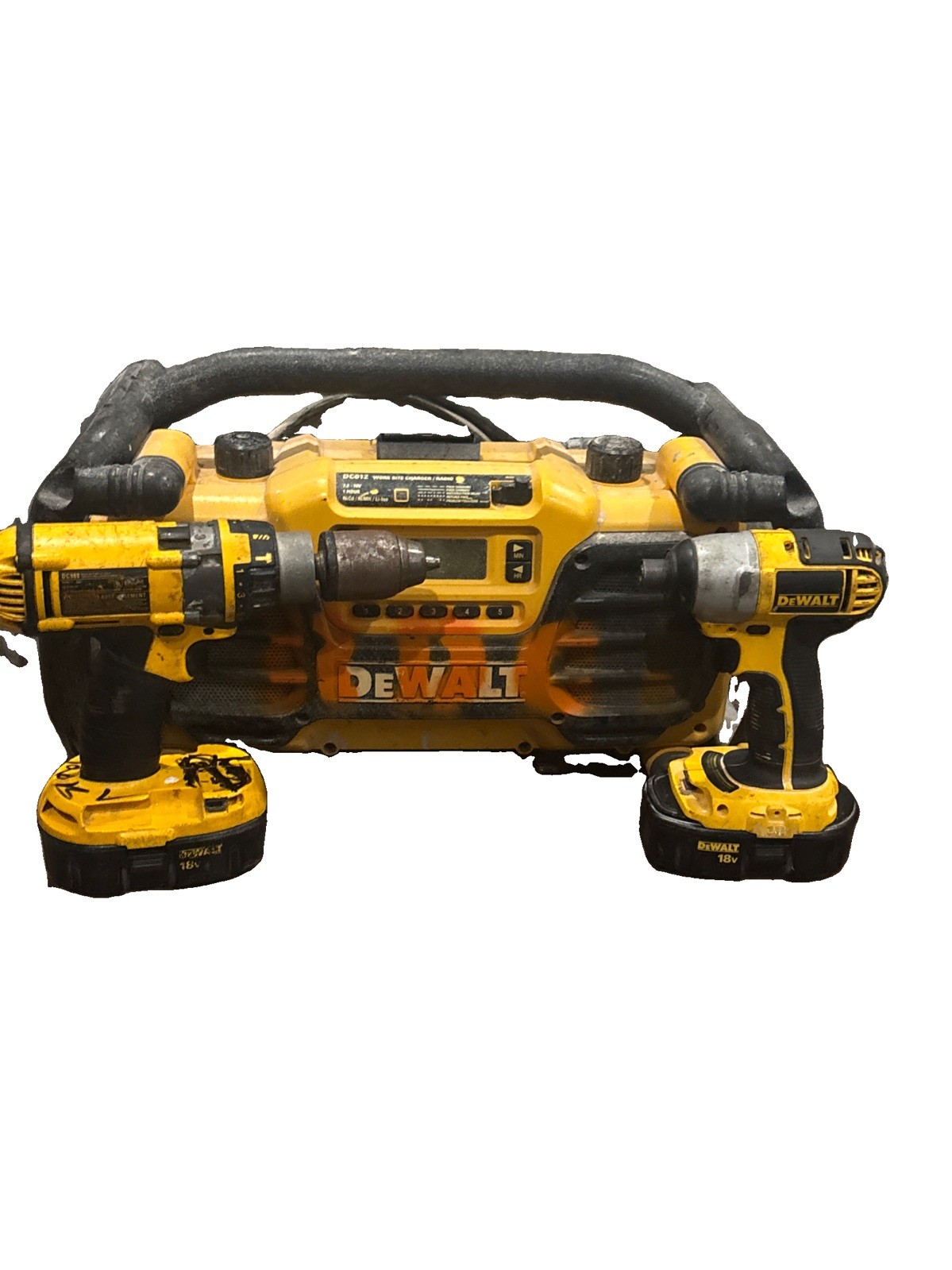 DeWalt DC012 Charger Radio + 18V Drill & Impact Driver w/ Batteries