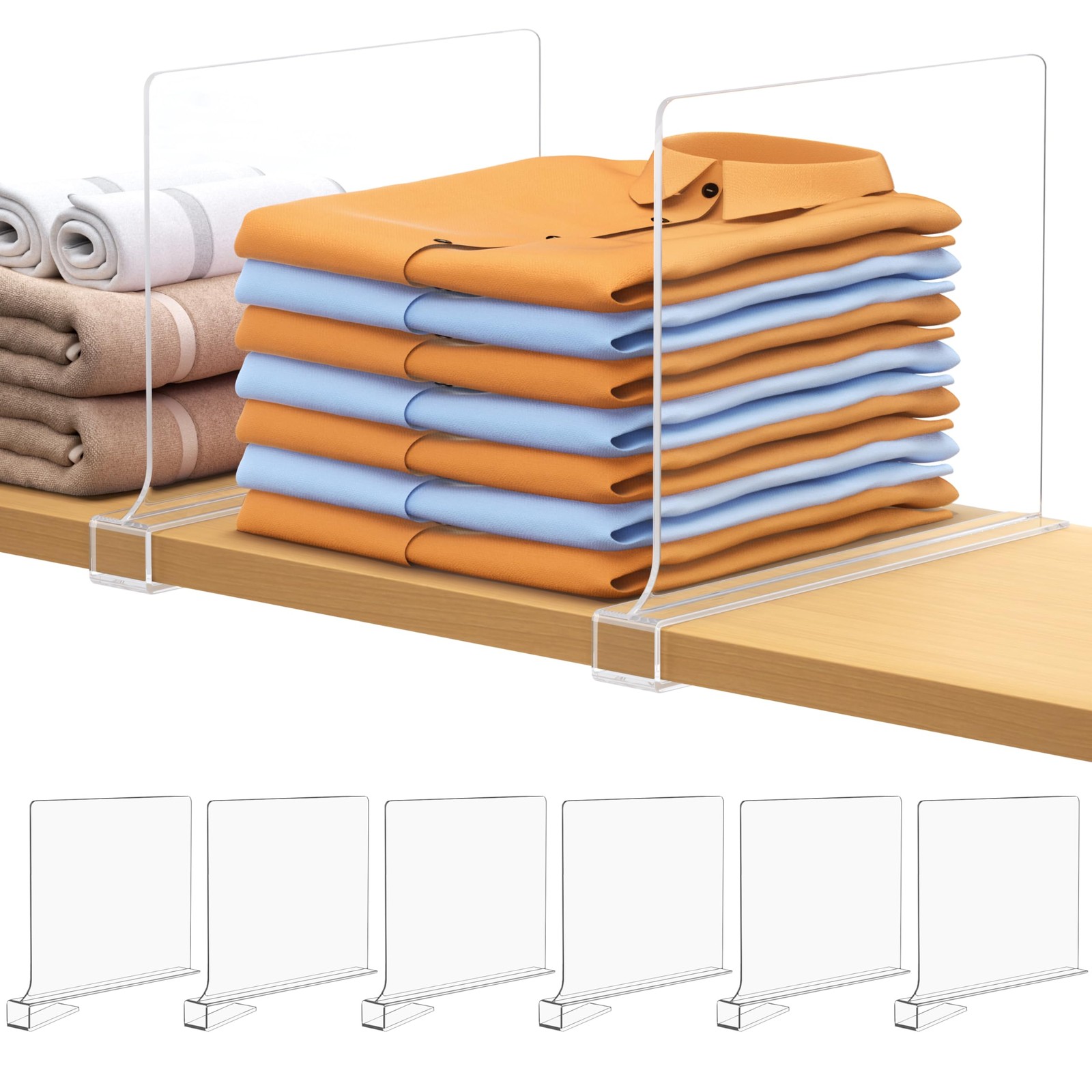 6 PCS Shelf Dividers for Closet Organization Acrylic Clear Closet Shelf Divid...