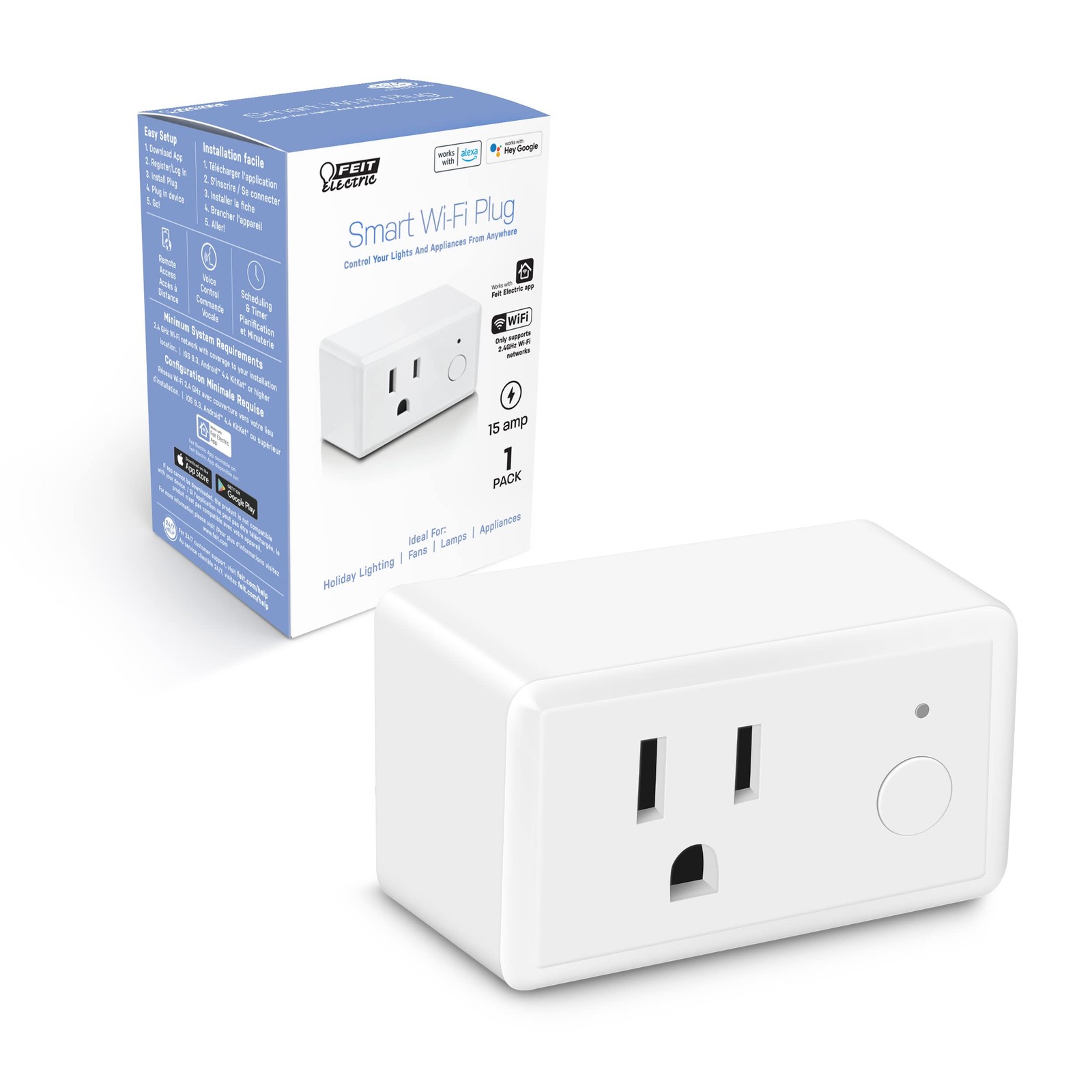 Feit Electric Smart Wi-Fi Plug, Works with Alexa 1 Count (Pack of 1), White