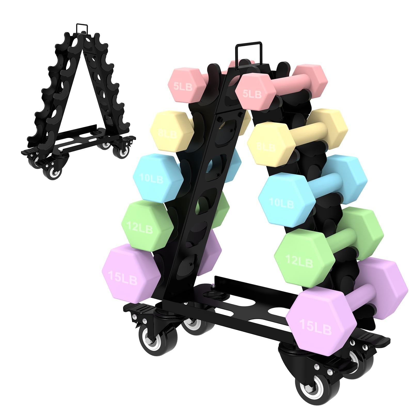 Dumbbell Rack 5 Tier with Wheels(Dumbbells not included),A-Frame Metal Dumbbe...