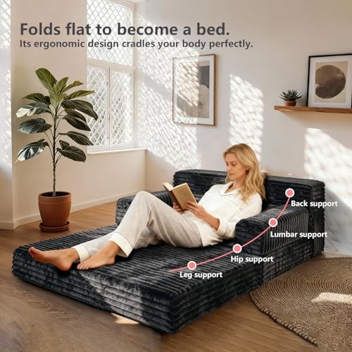 Folding Sofa Bed,Convertible Sofa Bed with Armrest Foldable Sleeper Black