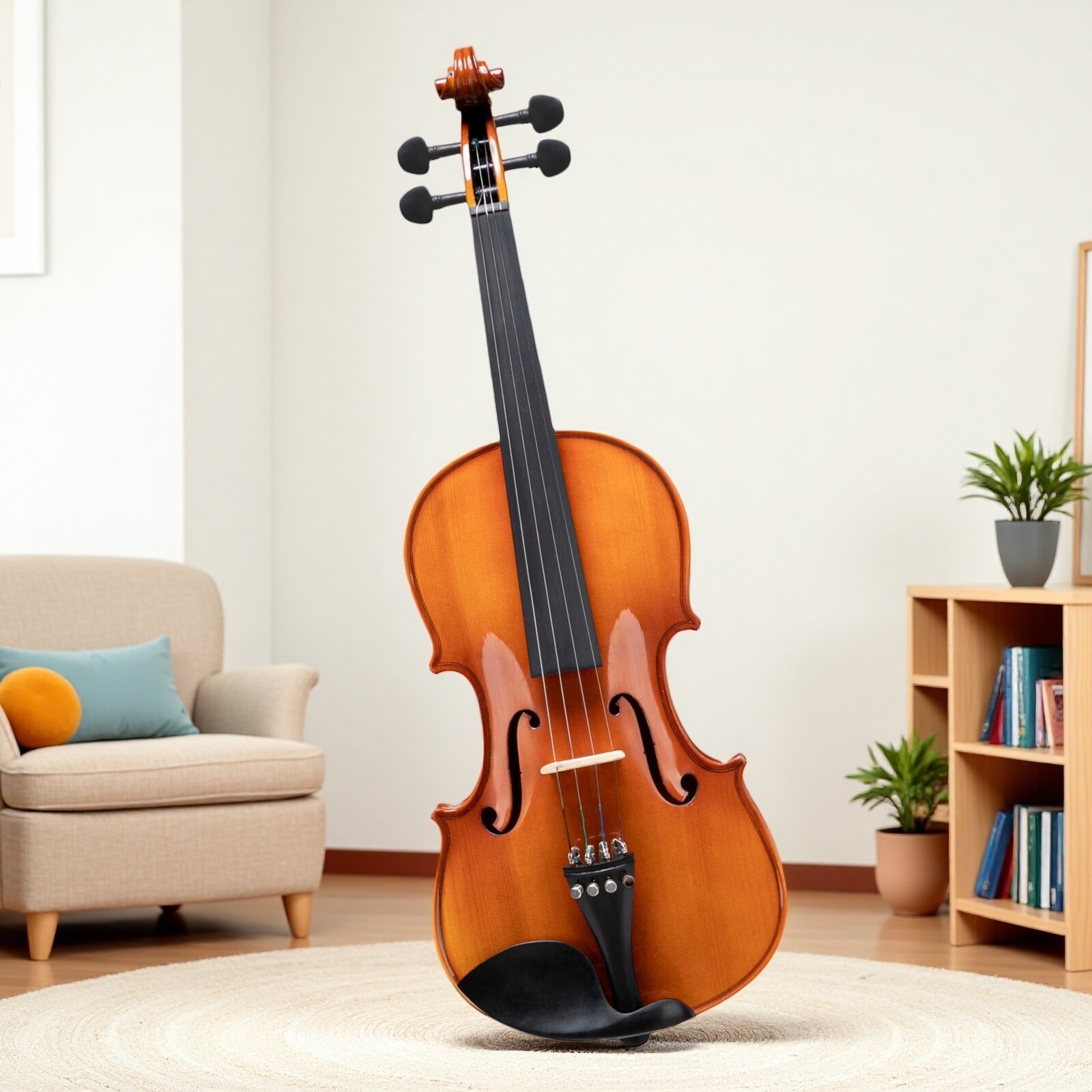 4/4 Full Size Solid Spruce Top Beginner Acoustic Violin Set - 2 Bows Tuner