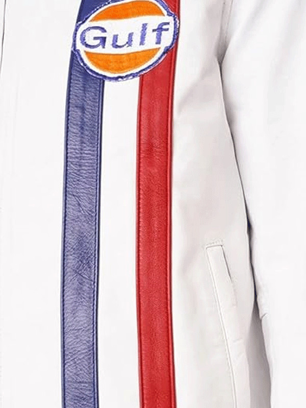 Handmade Le Mans Steve McQueen Grand Prix Stripes Racing Leather Jacket