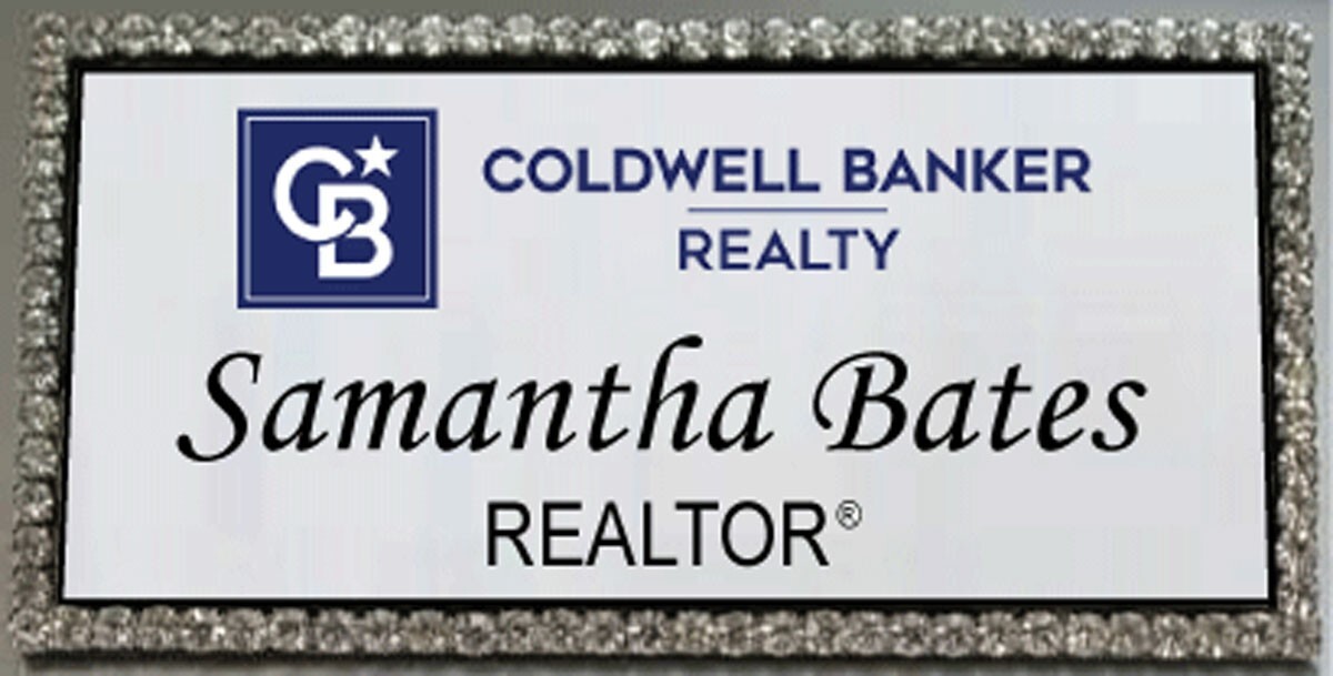 COLDWELL BANKER REALTY SILVER BLING CRYSTAL PERSONALIZED NAME BADGE W/ MAGNET