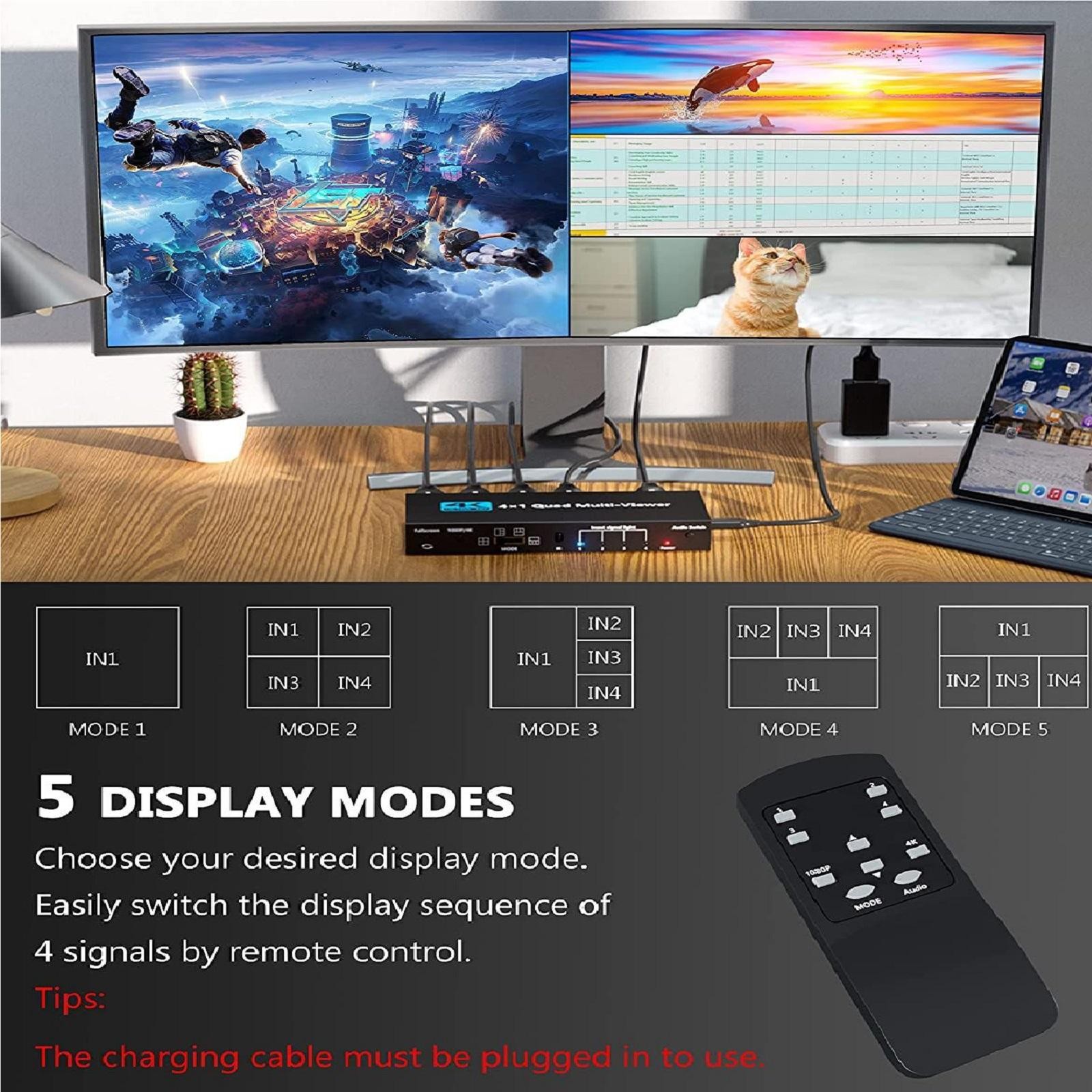 4K HDMI 4x1 1080P Multi-Viewer Seamless Quad Screen Real Time Remote Splitter g
