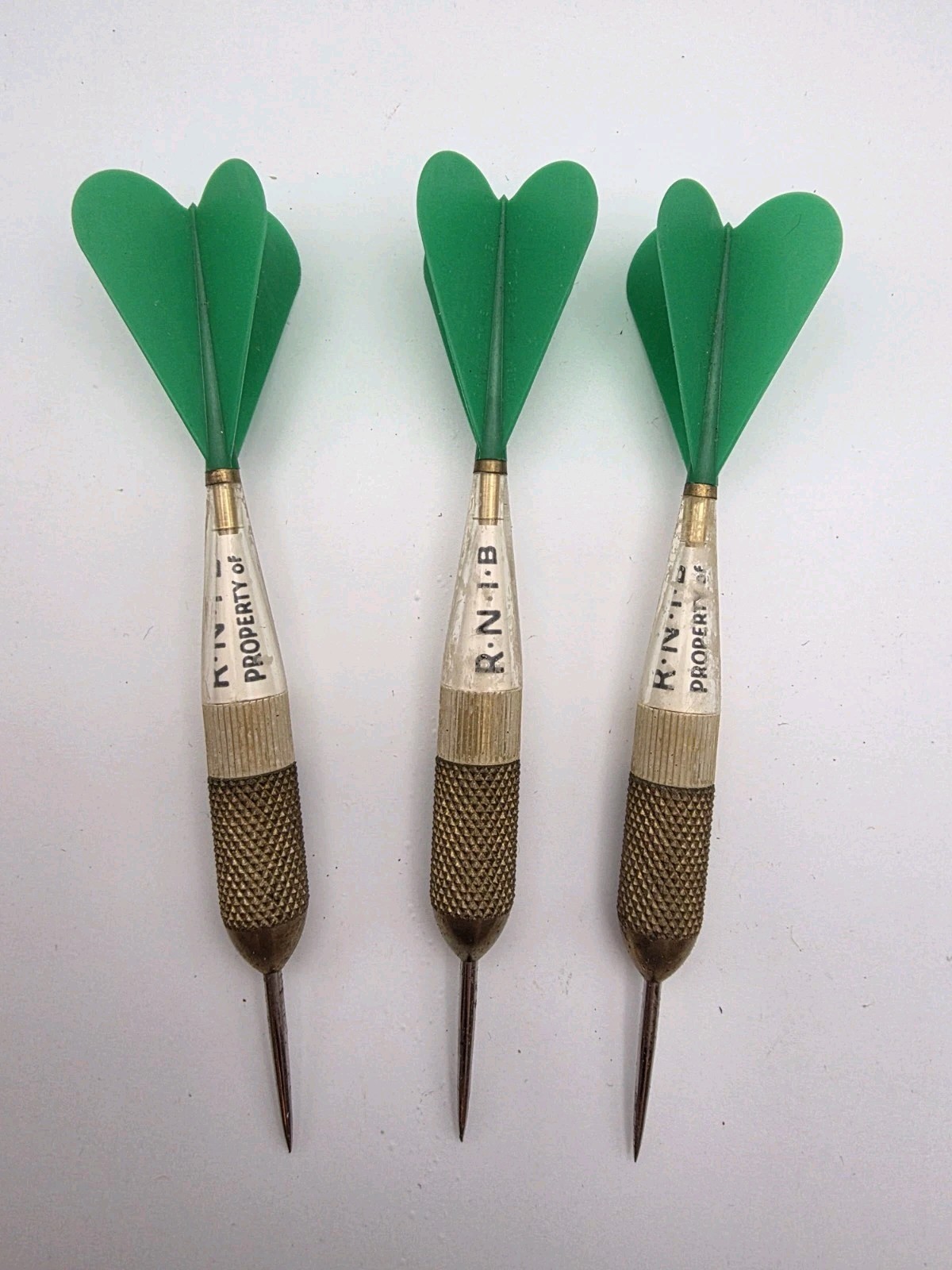 Vintage Brass Darts Set Of 3 Made In England Green Dorwin Series "Seven"