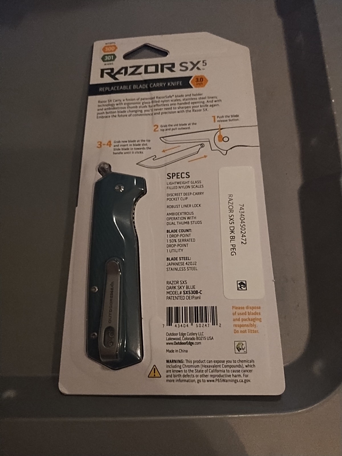 Outdoor Edge Razor SX5 Folding Knife 3 Replaceable Blades GFN Handle Linerlock