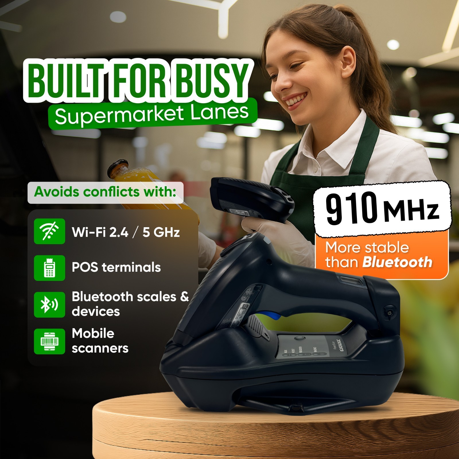 Barcode Scanner w/BC8030 910 Mhz Base - Similar to Datalogic POWERSCAN M8300🔥
