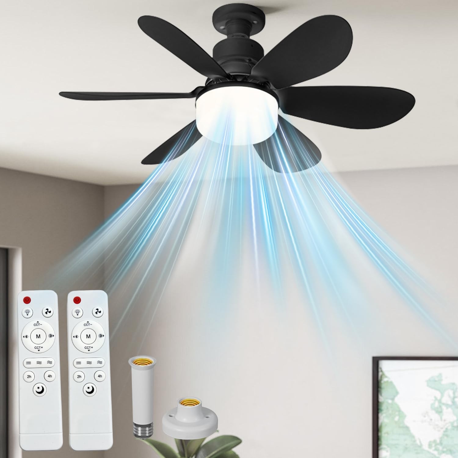 Ceiling Fan Light with Remote Socket, 3 Light Modes, 3 Fan Speeds, Flush Moun...