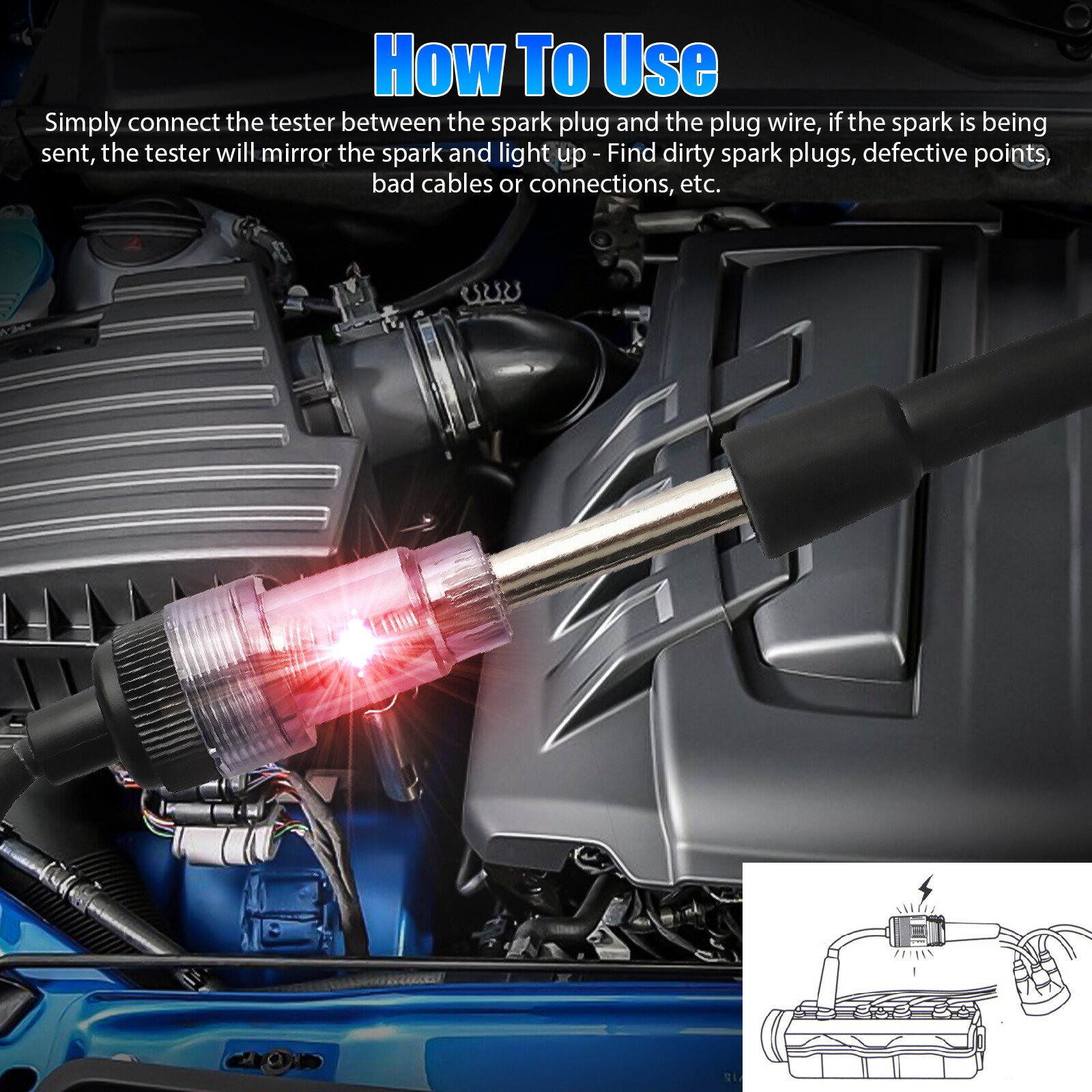 Spark Plug Tester Ignition System Coil Engine In Line Auto Diagnostic Test Tools