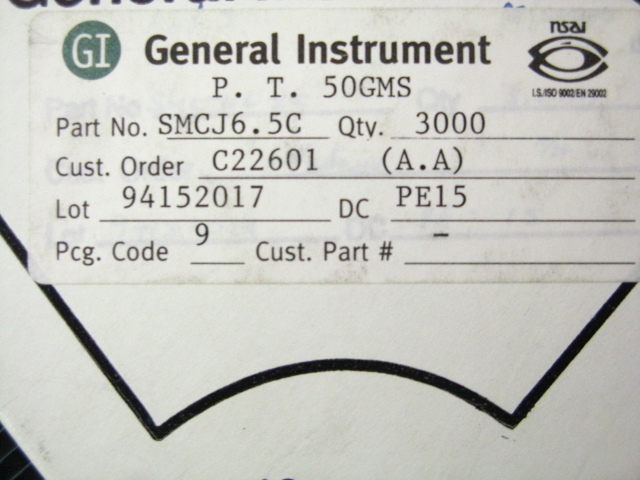 QTY (100) SMCJ6.5C GI DO-214AB SMC 6.5V 1500W BI-DIRECTIONAL TVS DIODES