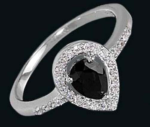 925 REAL SILVER RHODIUM PLATED *** Ring Cubic Zirconia Drop Black/White Choice of Sizes