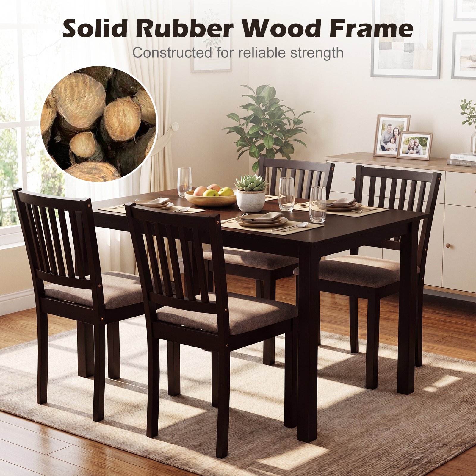 5-Piece Dining Table Set, Rectangular Kitchen Table with Upholstered Chairs