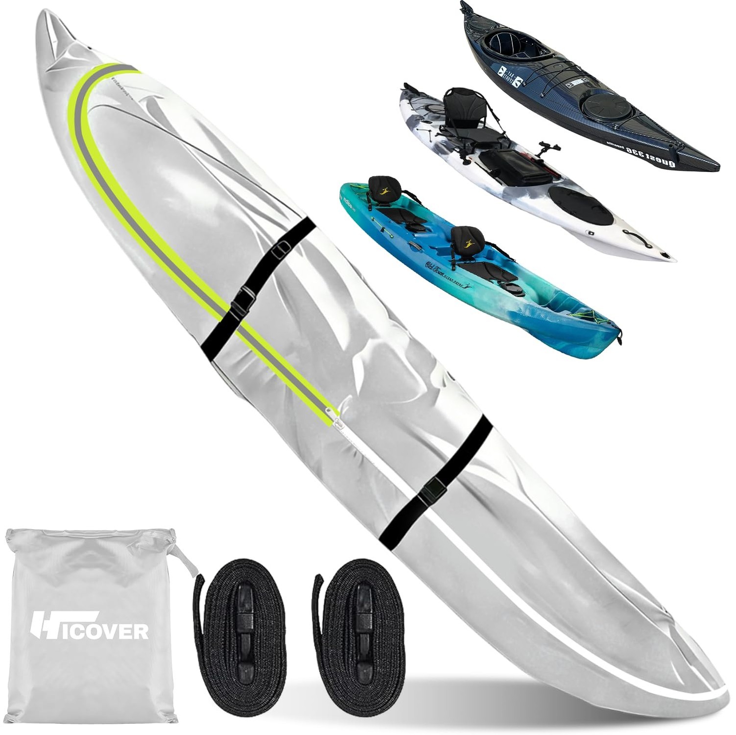 Kayak Cover 600D Waterproof UV Protection and Dust Resistant Heavy Duty Full ...