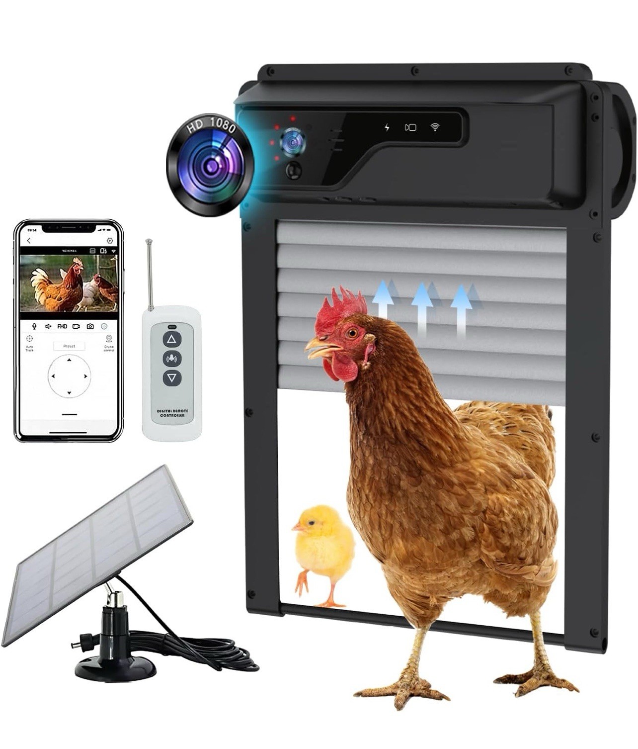 Automatic Chicken Coop Door HD Camera, Solar Powered 5000mAh Battery Remote