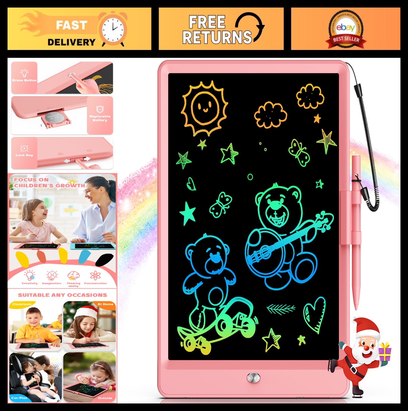 10" LCD Writing Tablet for Kids - Electronic Drawing Pad & Doodle Board, Gift fo