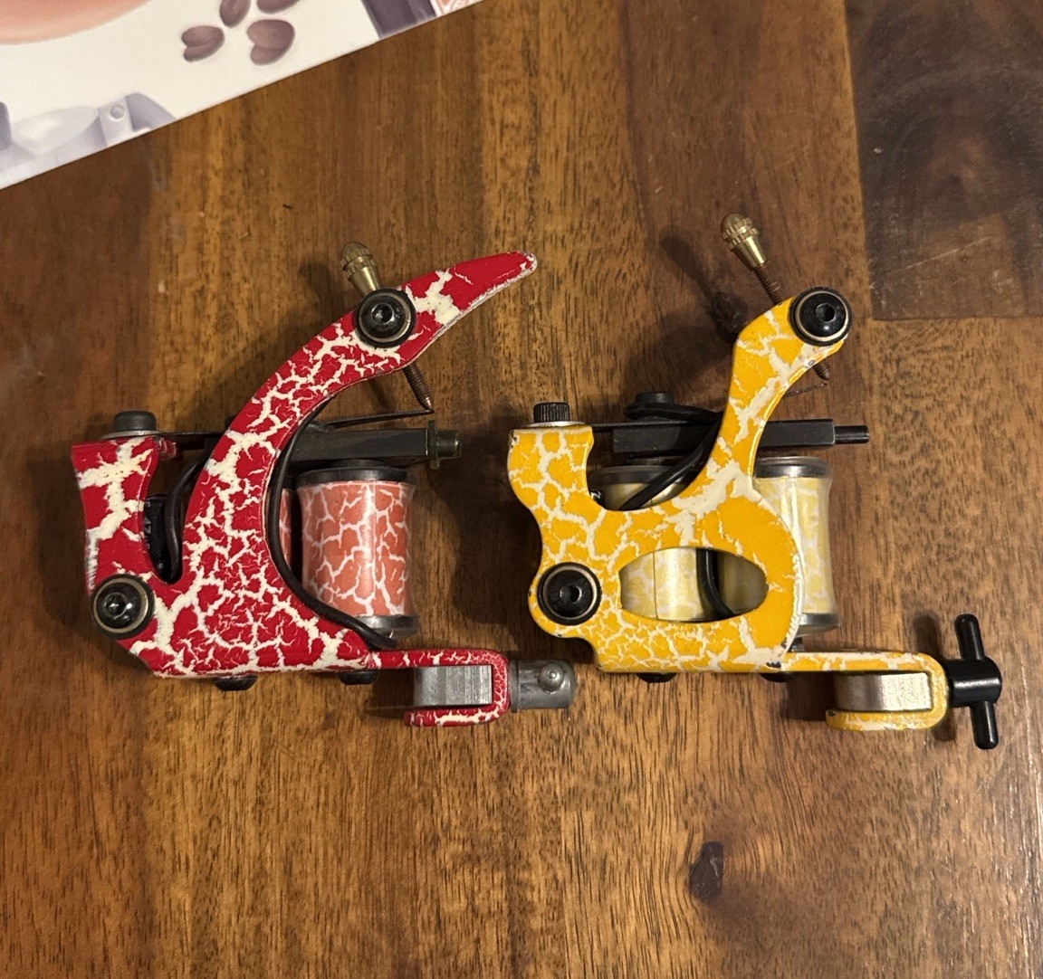 Coil Tattoo Machines Featuring Unique Red & Yellow Crackle Finish Untested As-is
