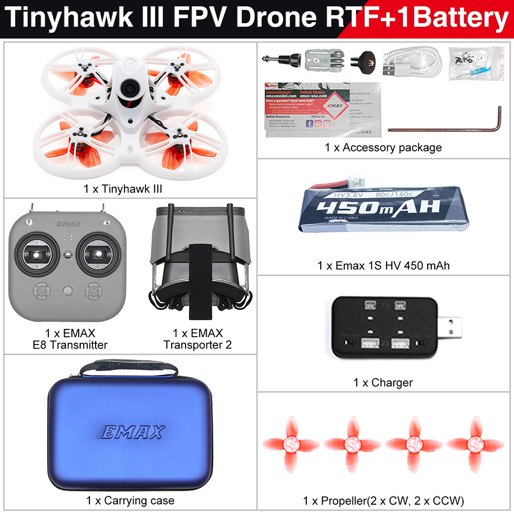 Emax Tinyhawk III RTF FPV Drone Goggles Radio Kit Beginner Indoor Racing
