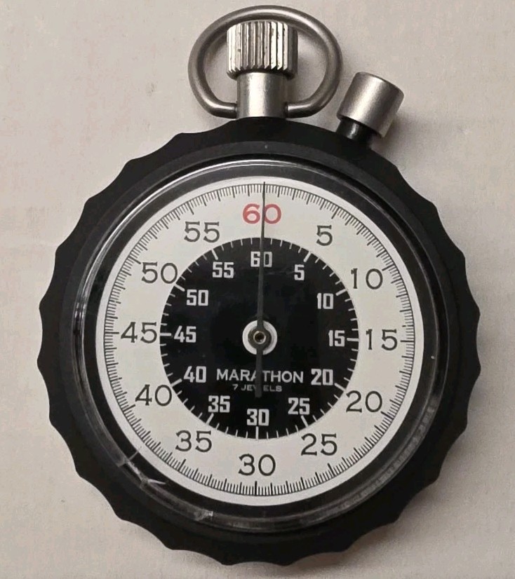 Marathon Swiss Stop Watch Military 7 Jewels Flyback instant Black White Working