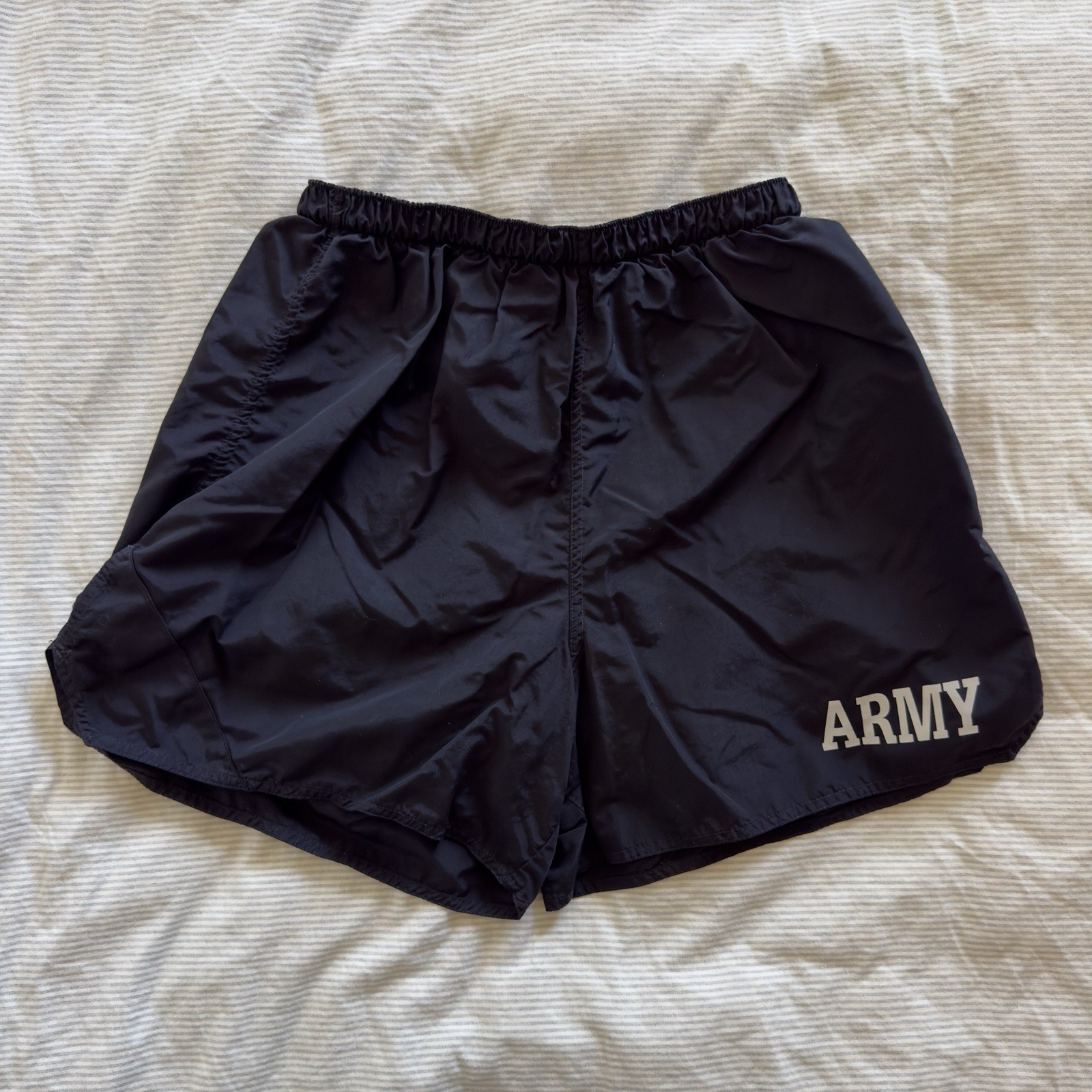 US Army PT Shorts Black Medium Physical Training Trunks Nylon Army Logo USA
