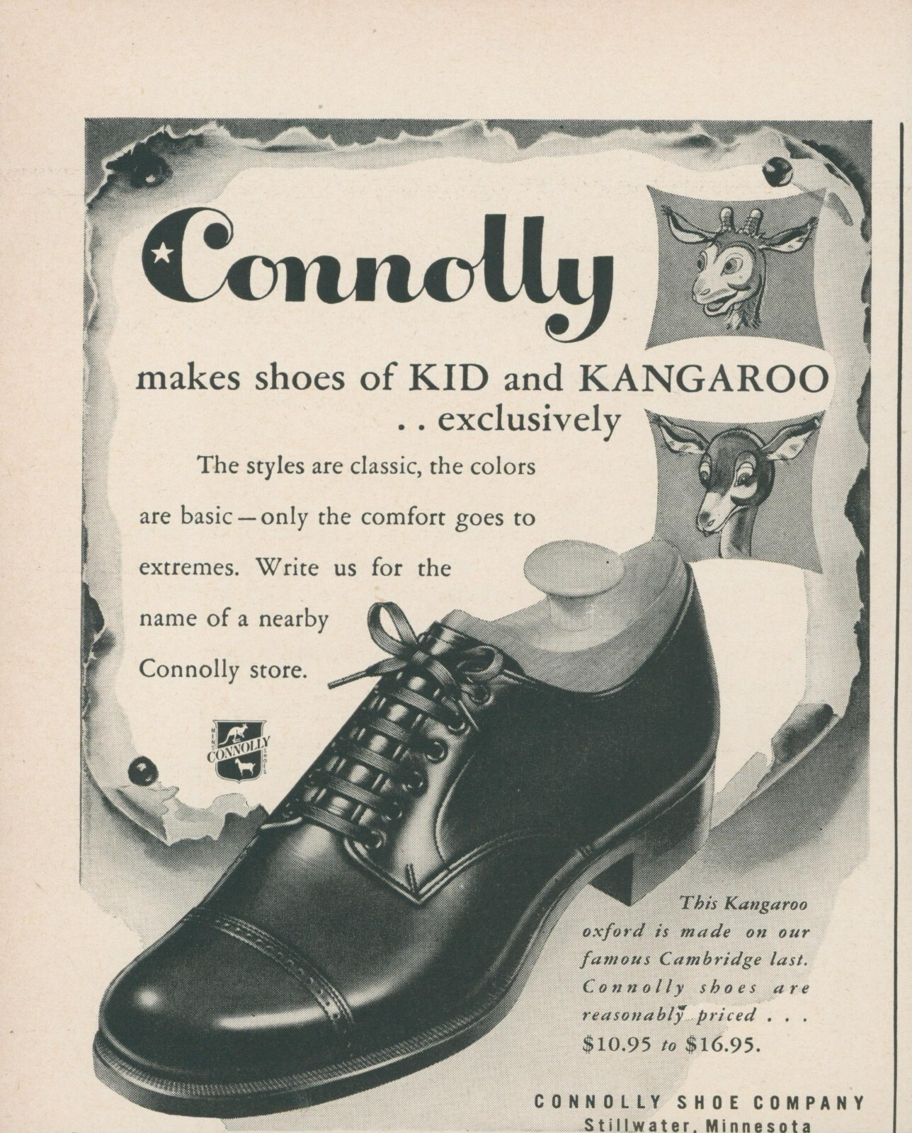 1949 Connolly Shoe Company Made of Kid & Kangaroo Exclusive Vintage Print Ad L2