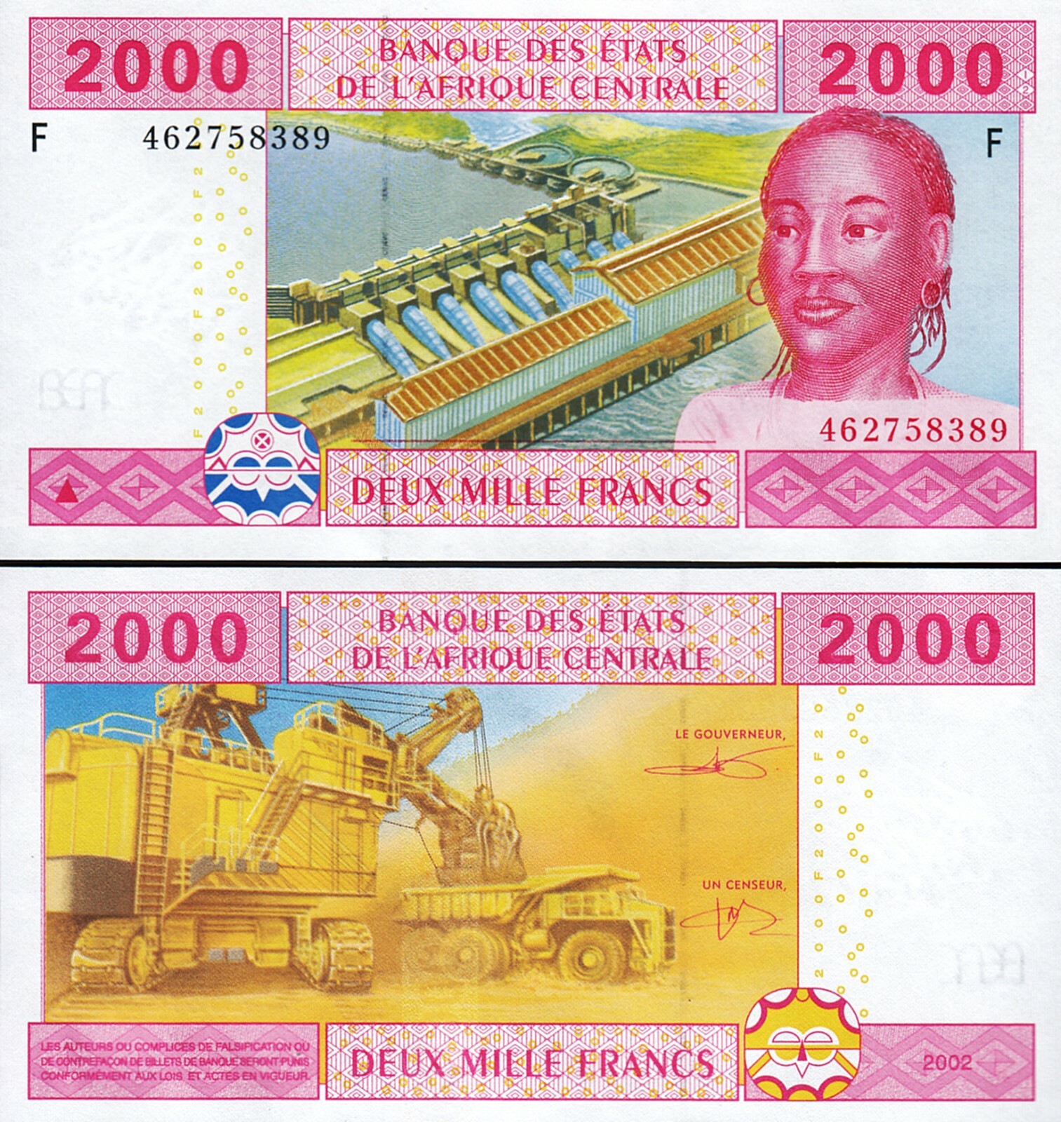 Central African States, C.A.S, EQUATORIAL GUINEA, 2000 Francs 2002, UNC- P-508F