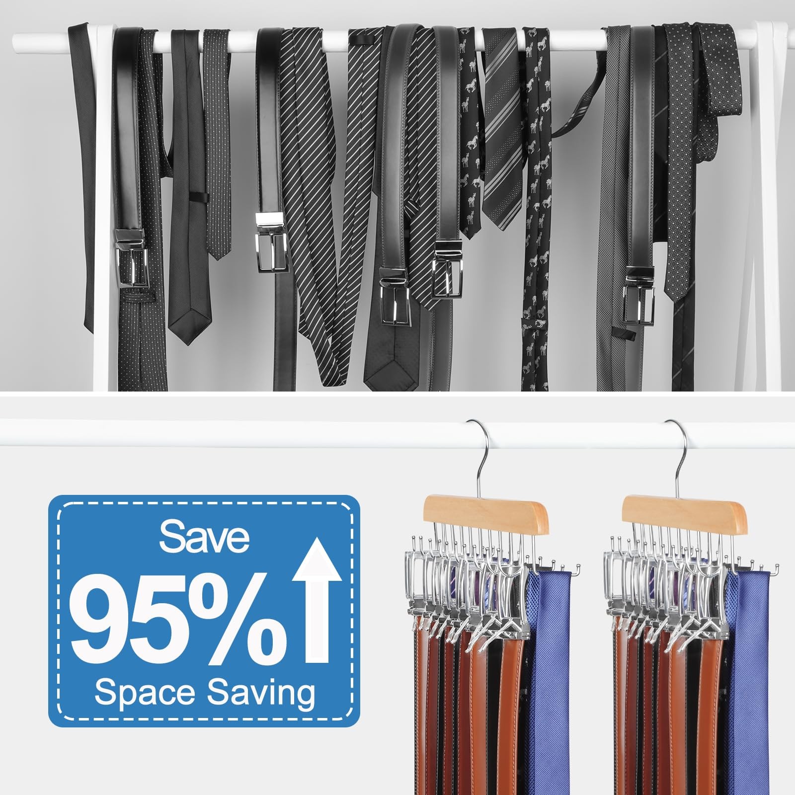 40 Hooks Belt Tie Hanger Space Saving Closet 2 IN 1 Rack Max 60 Capacity