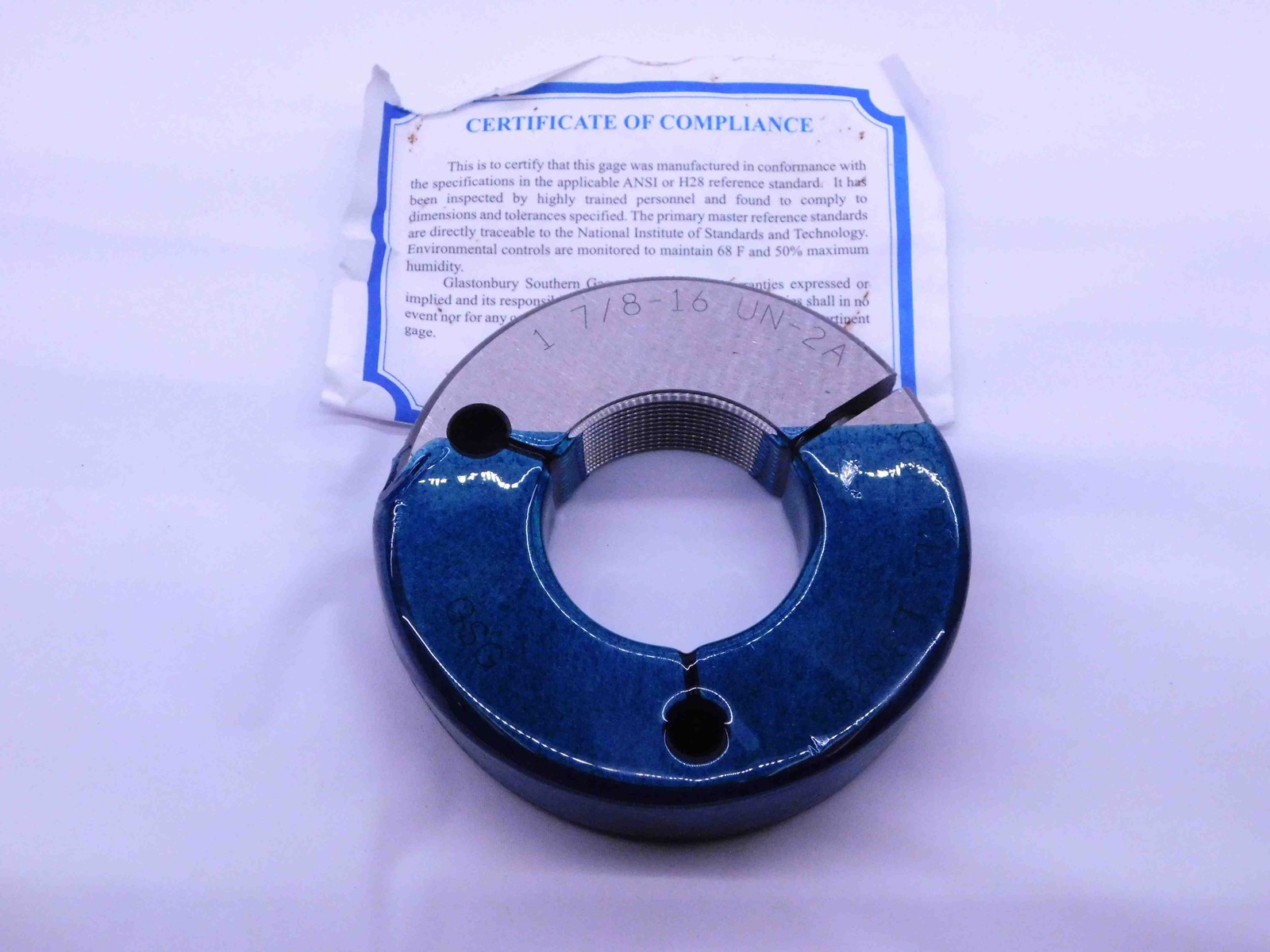1 7/8 16 UN 2A THREAD RING GAGE 1.875 1.8750 GO ONLY P.D. = 1.8328 INSPECTION
