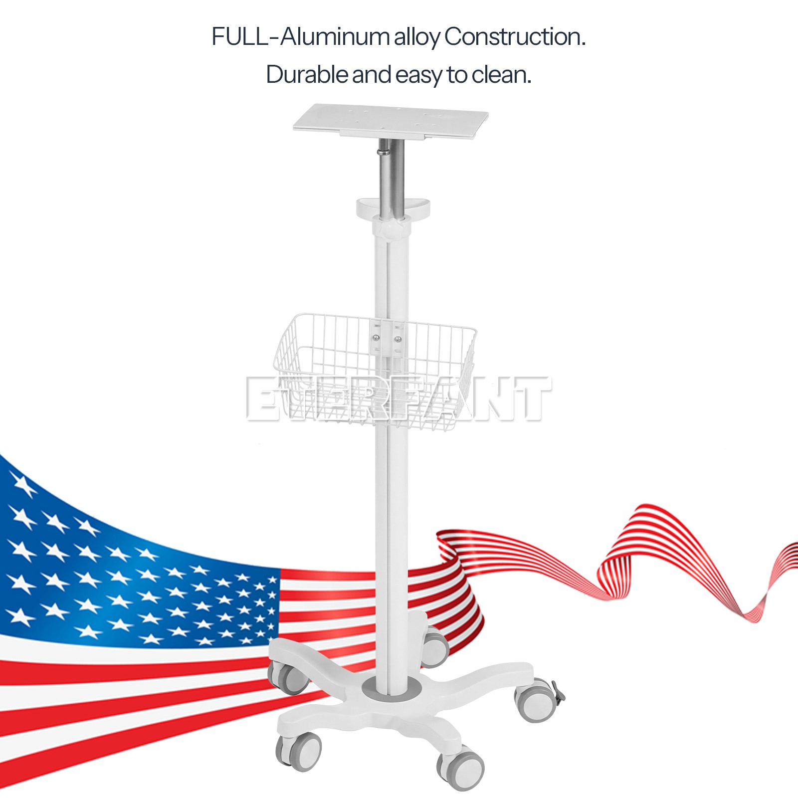 Mobile Rolling Cart Trolley Cart for Patient Monitor Medical with Basket 90*55mm