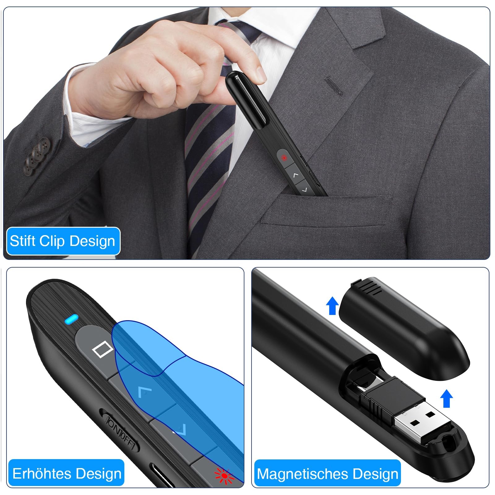 Rechargeable USB C Presenter, 2.4 GHz Wireless Red Laser Pointer Pen, Hyper...