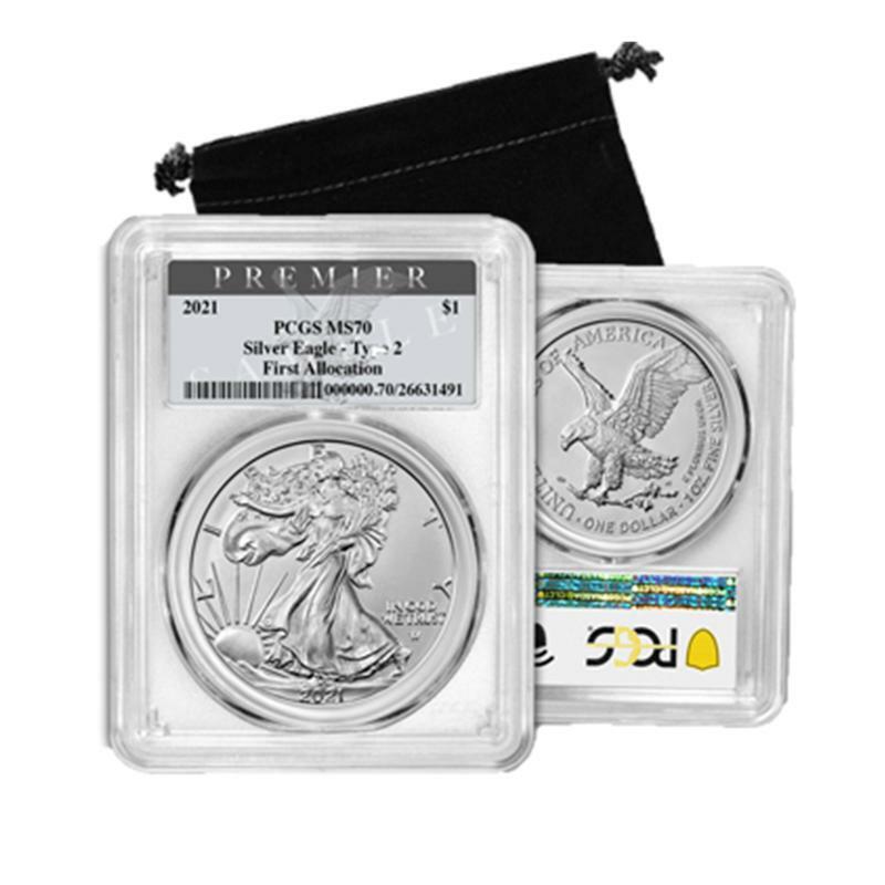 2021 PCGS Premier MS 70 Type-2 American Silver Eagle in First Allocation Core