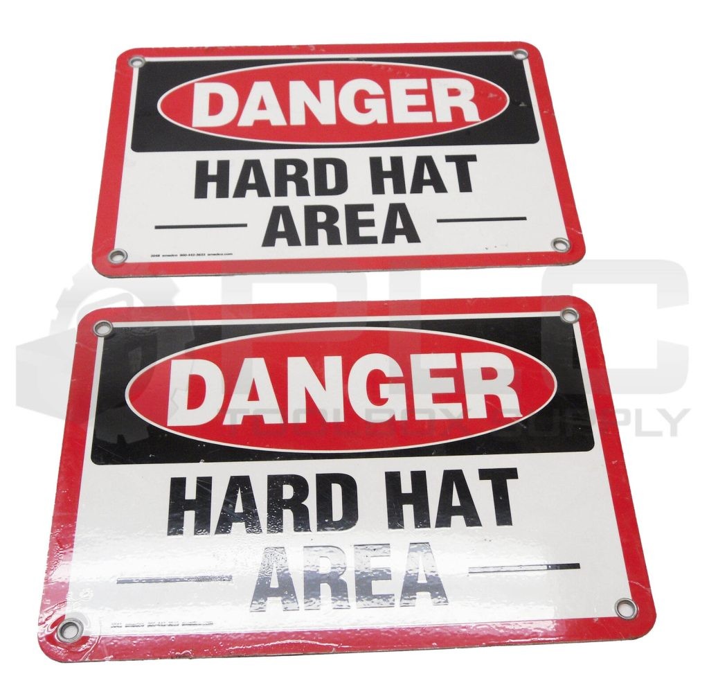 LOT OF 2 EMED CO DANGER HARD HAT AREA SIGN 10"X7"