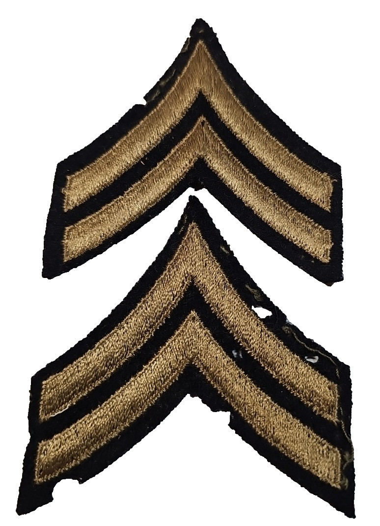 ORIGINAL WWII US ARMY  NCO CORPORAL RANK INSIGNIA-RAYON PAIR