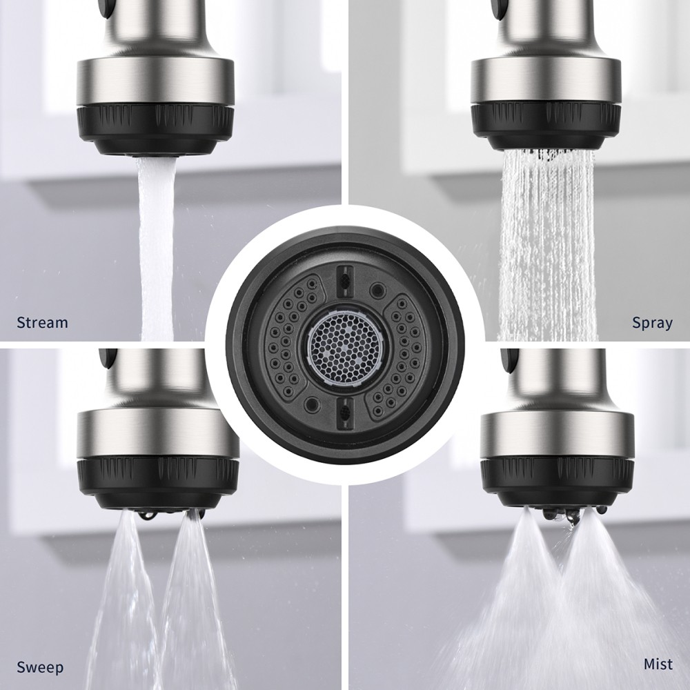 Kitchen Faucet with Pull Down Sprayer 4 Spraying Modes Single Handle Commercial