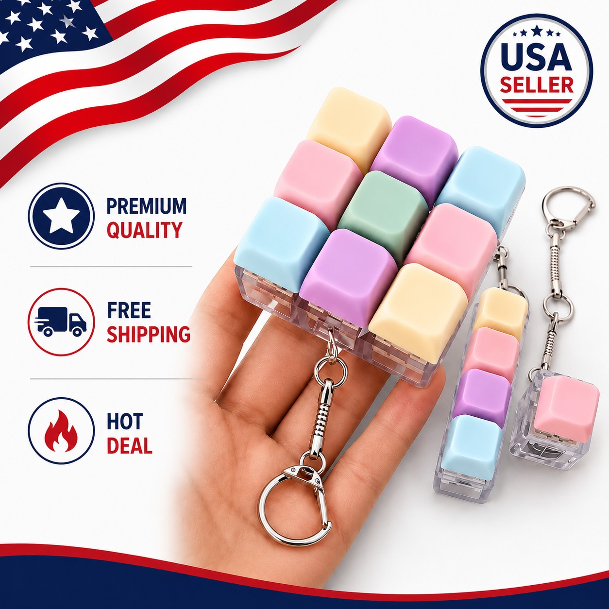 Keyboard Fidget Toy, Fidget Clicker Keychain Stress Relief Button Toy for Adults