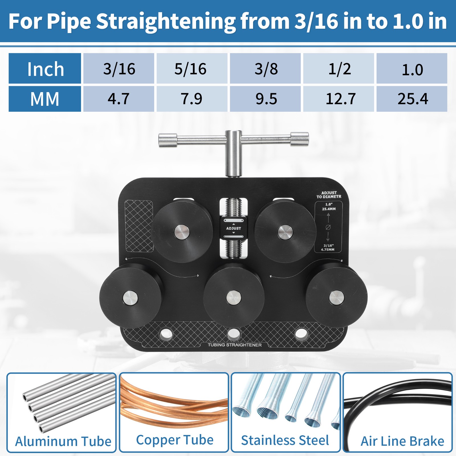 Tubing Straightener for 3/16" to 1.0" Inch O.D. Brake Line Straightener Tool
