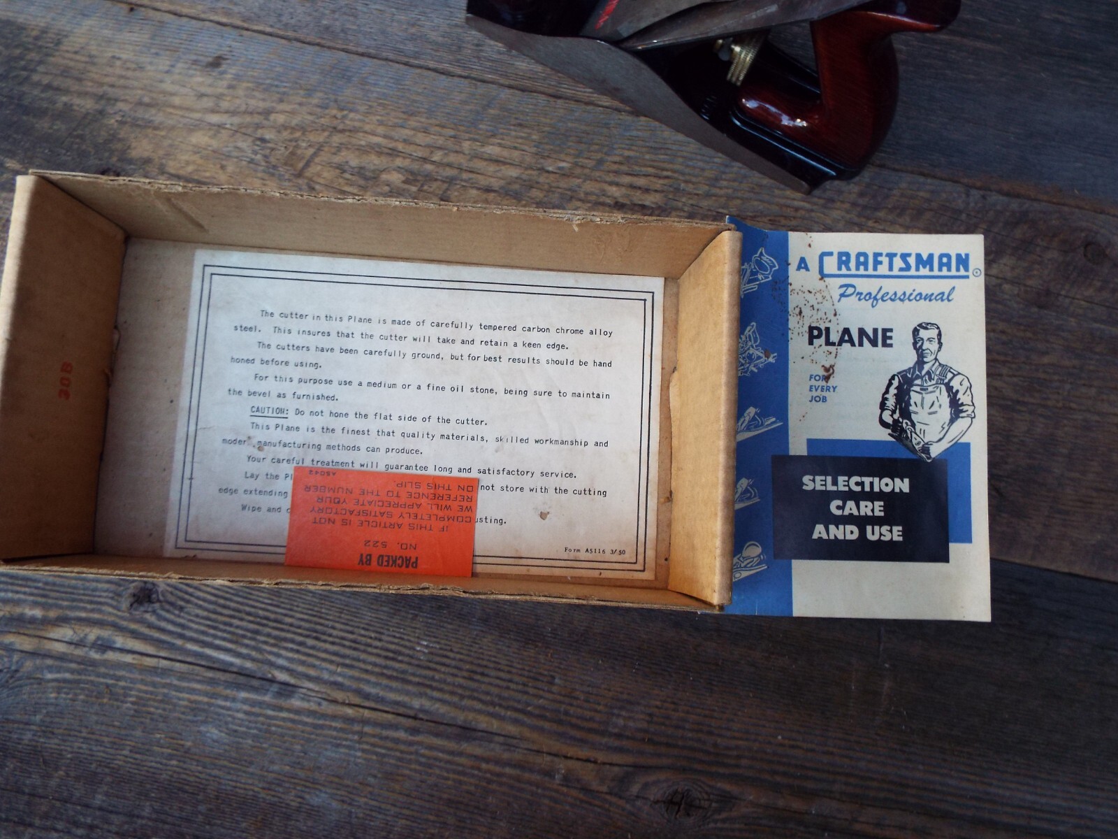 Sears Craftsman Dunlap No. 3738 Smooth Plane w/ Original Box & Paperwork