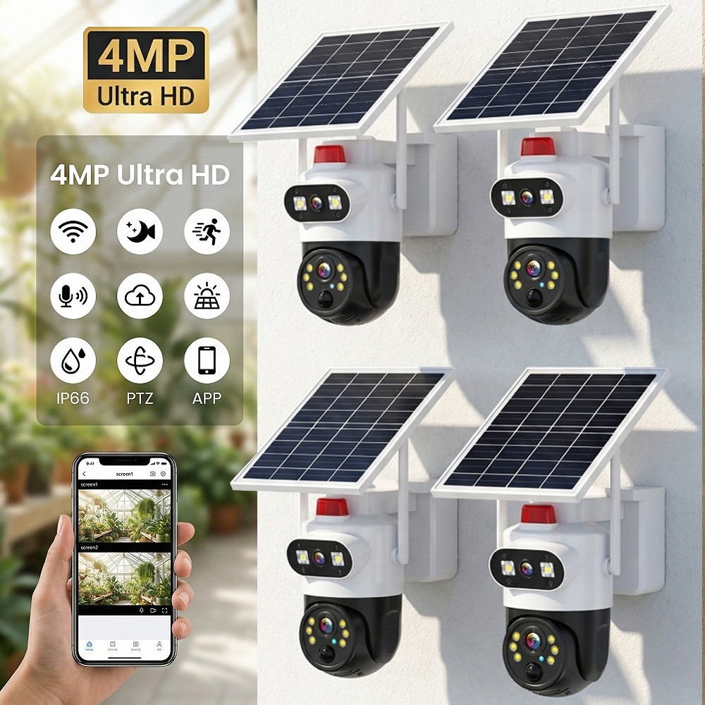 Solar Battery Powered Wireless WiFi Outdoor Pan/Tilt Home Security Camera System