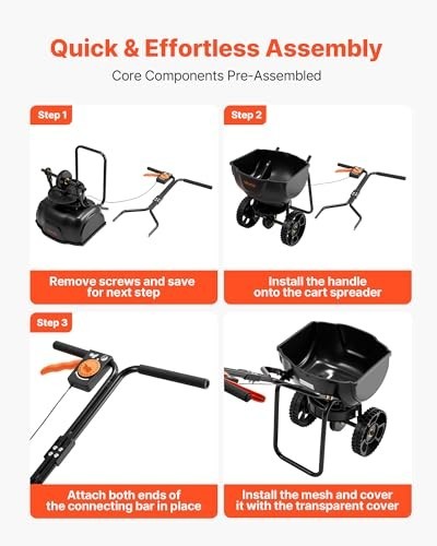 Push Broadcast Spreader 9.8ft Width, 15lbs Capacity, All-Terrain Tires, Adjustab