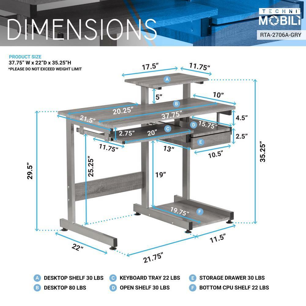 Complete Computer Workstation Desk. Color: Grey