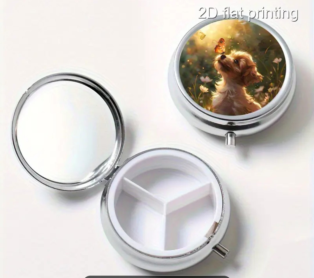 Puppy & Butterfly 3 Compartment Pill Box Pill Case NWOB