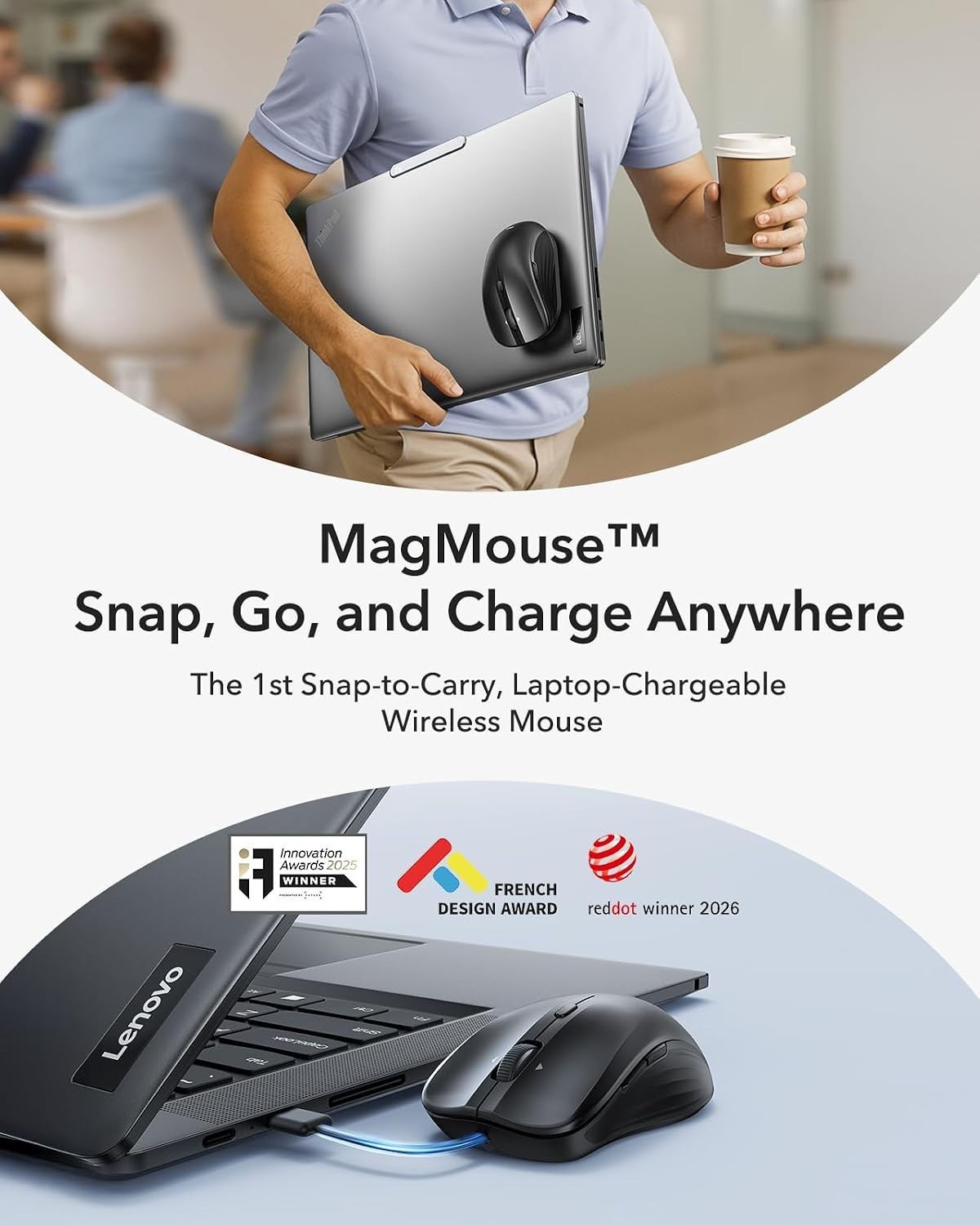 ESR MagMouse Bluetooth Wireless Mouse Rechargeable Silent Ergonomic 2.4G Black