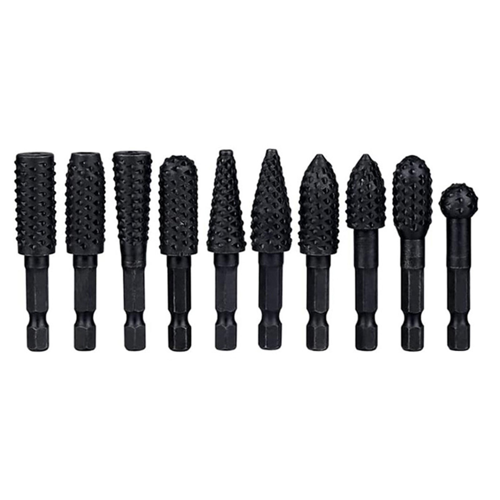 10Pcs New 1/4in Shank Rotary Burr Rasp Set Steel Wood Carving File Drill Bits