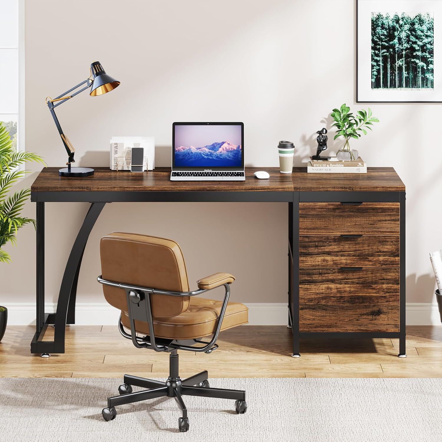 Tribesigns Computer Desk with 3 Drawers, 59-Inch PC Desk with Reversible Drawers