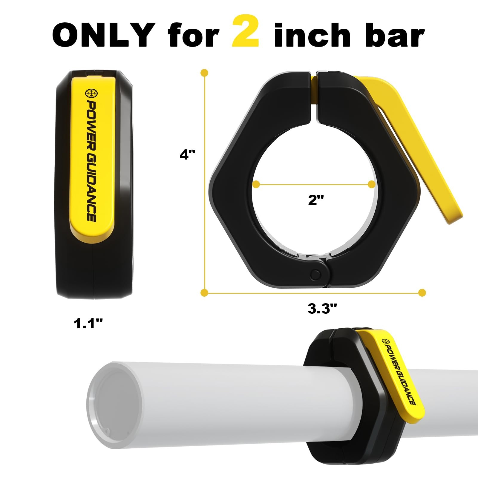 POWER GUIDANCE Barbell Collars Clips, Black (Nylon + Rubber Lining)