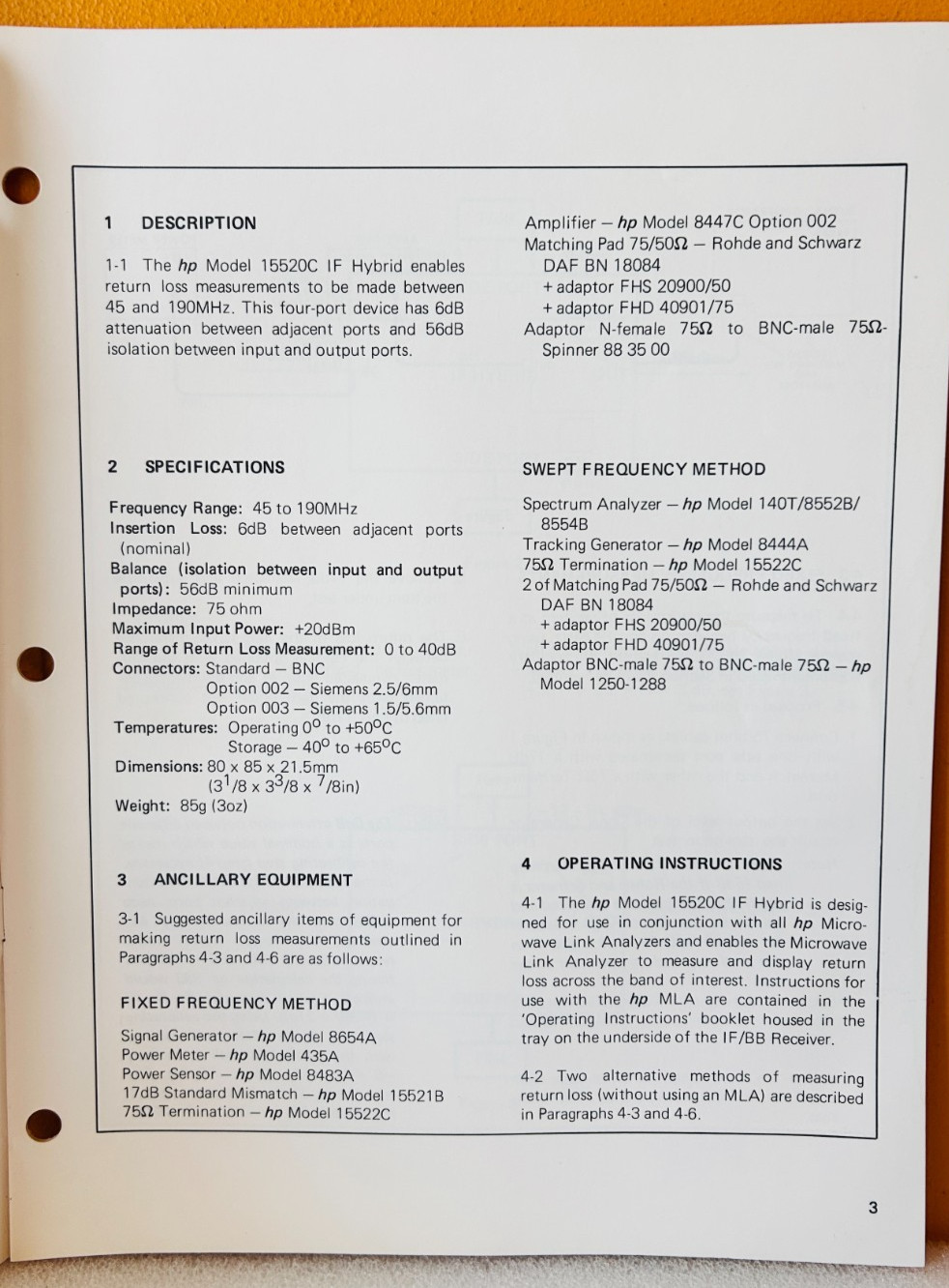 HP 15520-90002 1979 Model 15520C IF Hybrid Operating Note Manual.