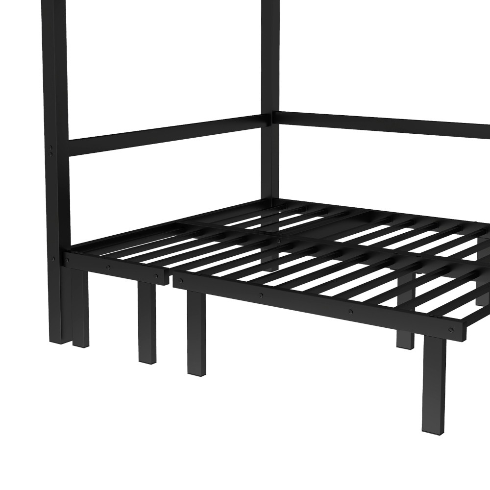 Full over Full Metal Bunk Bed - Pull-Out Lower Bunk (3 Sections) w/Safety Rails
