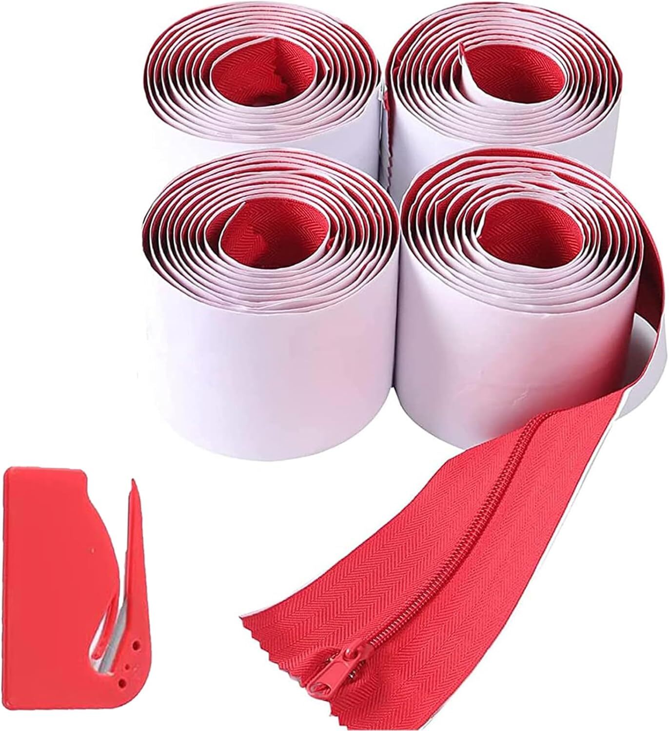 (4-Pack) Heavy-Duty Dust Protector Zipper (Red) - Self-Adhesive Red (4 Pack)