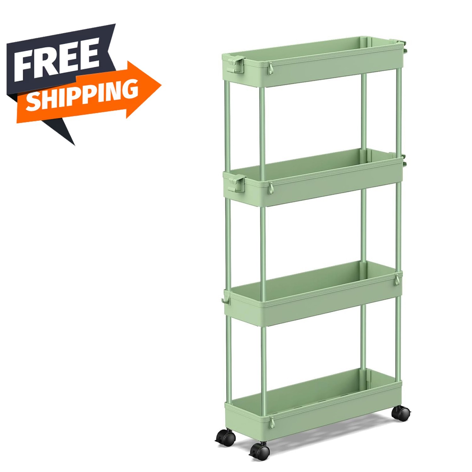 Slim Storage Cart, 4 Tiers Bathroom Storage Organizer, Rolling Cart USA Stock