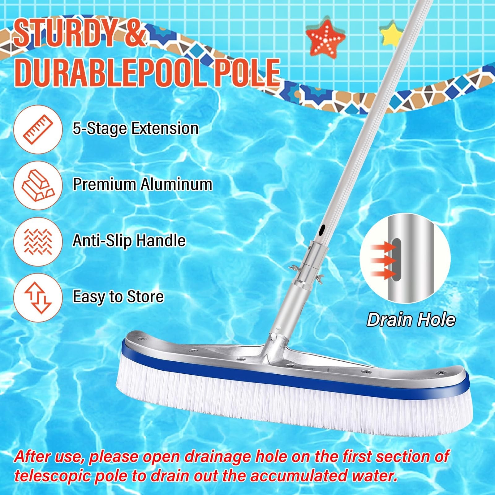 ACTREY Heavy Duty Telescopic Pool Pole,12FT Extendable Pool Pole